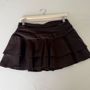 Tiered Ruffle Mini Skirt in Dark Brown